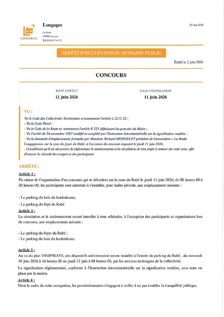 ARRETE CONCOURS BOULE LONGAGIENNE Du 03062026