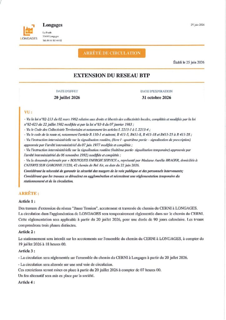 ARRETE EXTENSION RESAU BTP STE BOUYGUES Du 25062026