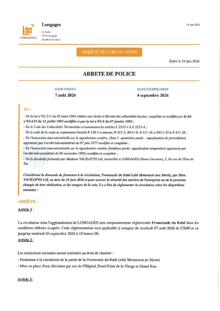 ARRETE OCCUPATION DU DOMAINE PUBLIC Mme VACILOTTO Du 19062026