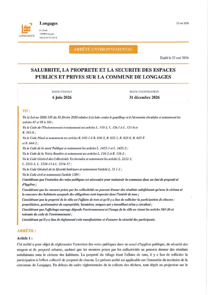 ARRETE SALUBRITE Du 06062026