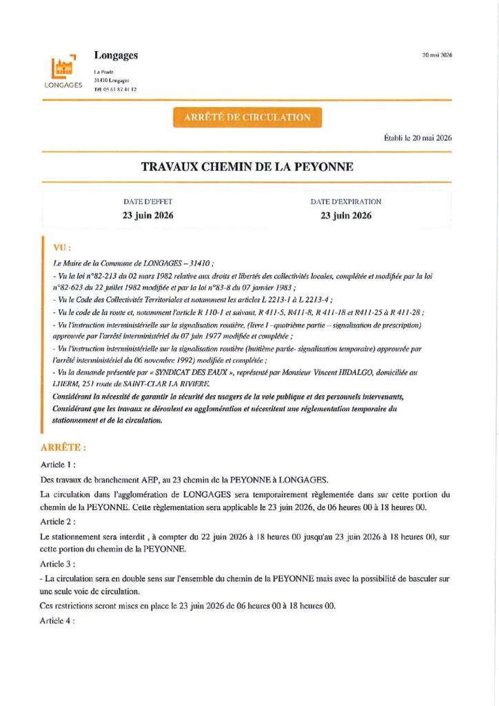 ARRETE TRAVAUX Syndicat Des Eaux Du 23062026