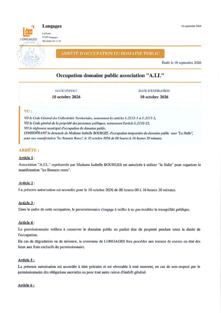 ARRETE Occupation Domaine Public A.I.L.
