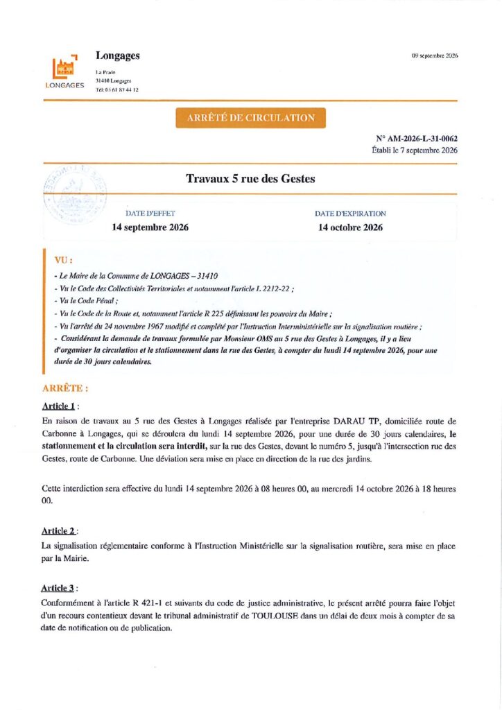 ARRETE Travaux 5 Rue De Gestes