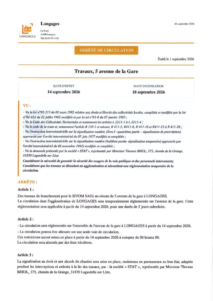 ARRETE Travaux 5 Avenue De La Gare